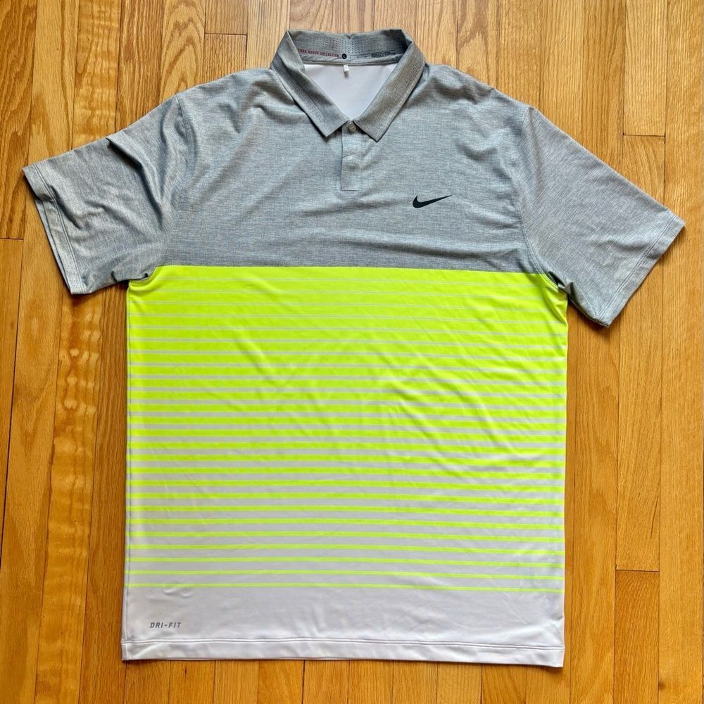 Nike Tiger Woods Collection Men’s Dri-Fit Short Polo Large Gray Yellow White